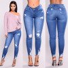 Womens Jeans Skinny Long Pencil Pants Slim High Waist Elastic Denim Pants Hole Leggings Female Cotton Jeans Women