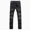 Aolamegs Men Jeans Pants Solid Pleated Slim Motorcycle Pants Full Length Trousers Summer Splicing Light Button Denim Straight Ti