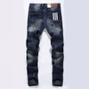 Famous Brand Fashion Designer Jeans Men Straight Dark Blue Color Printed Mens Jeans Ripped Jeans,100% Cotton
