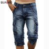 2018 New Fashion Vintage Mens Jeans Calf Lenght Pants Multi-pocket Casual Denim Cargo Pants 