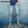 Thick Stitch Mens Distressed Jeans Ripped 3D Crinkle Whiskers Male Fashion Denim Cargo Pants Vintage Washed Casual Pants 146038C