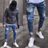 2 Style Men Ripped Skinny Biker Jeans Destroyed Frayed Print Embroidery Slim Fit Denim Pant Jean