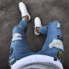 2 Style Men Ripped Skinny Biker Jeans Destroyed Frayed Print Embroidery Slim Fit Denim Pant Jean