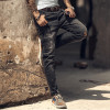 2018 spring summer new style men's casual ripped holes pants jeans men's black retro England style washed button slim jeans