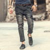 2018 spring summer new style men's casual ripped holes pants jeans men's black retro England style washed button slim jeans