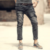 2018 spring summer new style men's casual ripped holes pants jeans men's black retro England style washed button slim jeans