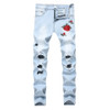 Ripped Jeans with Embroidery Men with Flowers Rose Embroidered Men's Denim Jeans Stretch Skinny Push Size 40 42 Jeans Pants 