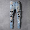 New Italy Style #523# Men's Distressed Destroyed Pants Embroidered Flares Patches Blue Skinny Jeans Slim Trousers Size 29-42