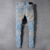 New Italy Style #523# Men's Distressed Destroyed Pants Embroidered Flares Patches Blue Skinny Jeans Slim Trousers Size 29-42