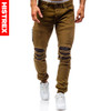 HISTREX 2018 Mens Jeans Brown Coffee Khaki Jean Destroyed Slim Denim Straight Biker Skinny Hiphop Ripped Motorcycle Pant HJ0ZTX#