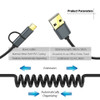 USB Charger USB Type C &amp; Micro USB Spring Coiled Cable 2-IN-1 USB-C Retractable Extension Charger Cable for Samsung Mobile Phone