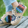 Vintage Embroidered Women's Shoes Boho Cotton Linen Canvas Single Country Knit Round Toe Lace-up Cloth Shoes Women's Flats