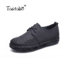 Tastabo Genuine Leather Oxford Shoes For Women Round Toe Lace-Up Casual Shoes Spring And Autumn Flat Loafers Shoes Handmade Flat