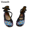 Veowalk Handmade Chinese Style Women Casual Flat Shoes Cotton Floral Embroidered Vintage Ballets Fats For Woman Zapatos Mujer