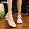 Veowalk Chinese Birds And Flower Embroidered Women Canvas Ballet Flats Vintage Ladies Round Toe Soft Cotton Dance Walking Shoes 