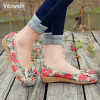 Veowalk Floral Bowtie Women Casual Canvas Ballet Flats Bohemian Fashion Ladies Comfort Breathable Slip on Cotton Linen Shoes 