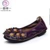 MUYANG MIE MIE Genuine Leather Women Shoes Woman Casual Flower Single Flat Shoes Soft Comfortable Women Flats