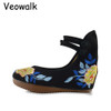 Veowalk Chinese Mid Top Women Canvas Flat Platforms Shoes Ladies old Peking Flower Cotton Embroidered Comfortable Zapatos Mujer 