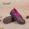 Tastabo Summer Floral Pleated Shoes Female  Genuine Leather Flats Fashion Women Shoes Slip-on Nurse Peas Loafer Flats 