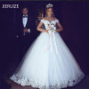 JIERUIZE White Lace Appliques Ball Gown Cheap Wedding Dresses Off The Shoulder Short Sleeves Bridal Dresses Wedding Gowns