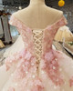 Elegant Pink Lace Princess Wedding Dresses 2018 African Black Girls Flowers Lace up Sheer Neck Puffy Ball Gowns Bridal Gowns