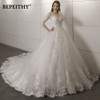 Vestido De Novia Three Quarter Sleeves Lace Wedding Dress 2022 Open Back Vintage Bridal Dresses Ball Gown