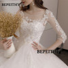 Vestido De Novia Three Quarter Sleeves Lace Wedding Dress 2022 Open Back Vintage Bridal Dresses Ball Gown