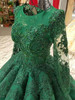 High Quality Green Ball Gowns Wedding Dresses 2018 Saudi Arabian Dubai Lace up Vintage Long Sleeves Muslim Bridal Gowns