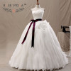 Rose Moda 3D Ruffled Organza Wedding Dress Removable Burgundy Sash Ball Gown Cathedral Train Vestidos de Noiva Real Photos