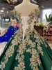 Dark Green Satin Ball Gowns Wedding Dresses 3D Flowers Lace Pearls for Women Garden  Real Photos Puffy Long Bridal Gowns 2018