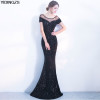 YIDINGZS Elegant Backless Long Evening Dress Mermaid Black Party Sequins Maxi Dress