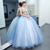 2022 Slight Blue Sleeveless Evening Dress Illusion Fashion Style with Delicate Flower Pattern Embroidery and Bow