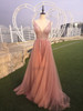 lakshmigown V Neck Beading Evening Dress Back Lace Up Evening Dress With Slit Evening Gown 2018 Long Prom Dress Robe De Soiree