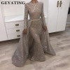 Yousef Aljasmi Long Sleeve Evening Dress 2018 Muslim Detachable Train Women Formal Evening Gowns Dubai Long Mermaid Prom Dress 