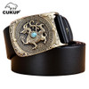 CUKUP Top Quality Cow Skin Leather Belt Novelty Chinese Animal Pattern Brass Smooth Buckle Metal Belts Men Packed in Box NCK382