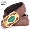 CUKUP Unique Design Real Jade Decorative Smooth Buckle Metal Belts Cow Cowskin Leather Belt for Men Jeans Accessories LUCK706