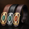 CUKUP Unique Design Real Jade Decorative Smooth Buckle Metal Belts Cow Cowskin Leather Belt for Men Jeans Accessories LUCK706