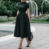 Robe De Soriee New Black Cocktail Dresses Satin Short Sleeves Elegant Homecoming Graduation Prom Party Formal Gown