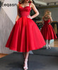 Elegant Red Short Cocktail Dresses Women Satin Party Dress Knee Length A Line Robe de Cocktail 2018 Prom Gown 