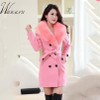 WMWMNU 2018 winter fashion slim long wool coat women Big Fur Collar Double Breasted warm wool jacket Elegant vintage pink coat