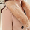 WMWMNU 2018 winter fashion slim long wool coat women Big Fur Collar Double Breasted warm wool jacket Elegant vintage pink coat