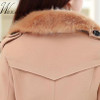 WMWMNU 2018 winter fashion slim long wool coat women Big Fur Collar Double Breasted warm wool jacket Elegant vintage pink coat