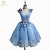 SSYFashion New Sexy Cocktail Dress The Bride Banquet Sky Blue V-neck Sleeveless Backless Butterfly Party Ball Gown Custom Made