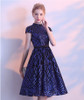 Walk Beside You Black Cocktail Dress Royal Blue Sequined Bling Knee Length Party High Neck A-line Short Party Formal Gowns