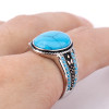 925 Sterling Silver Turquoise Ring Oval Sky Blue Stone Life Track Significance Ring for Men Wedding Fine Jewelry