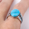 925 Sterling Silver Turquoise Ring Oval Sky Blue Stone Life Track Significance Ring for Men Wedding Fine Jewelry