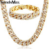 Trendsmax Hiphop Miami Curb Cuban Womens Mens Necklace Bracelet Jewelry Set Bling Iced Out Gold Silver Color 14mm GS259