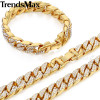 Trendsmax Hiphop Miami Curb Cuban Womens Mens Necklace Bracelet Jewelry Set Bling Iced Out Gold Silver Color 14mm GS259