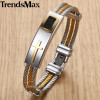 Trendsmax Men's Bracelet Bangle Cross ID Charm Stainless Steel 3 Strands Rope Wristband Wholesale Dropshipping Jewelry KKB533