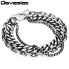 Davieslee Bracelet for Men 3 Chain Box Cut Curb Cuban Cable Link Stainless Steel Gunmetal LDB14